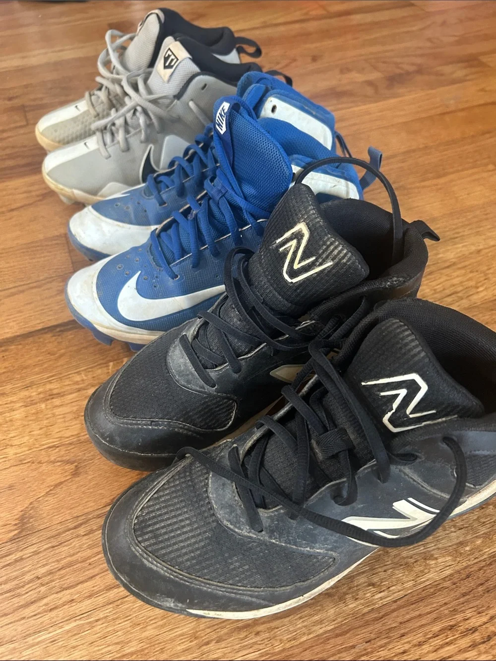 Nike Youth Baseball Cleats Lot – Gray, Blue, Black 3.5Y and 5Y